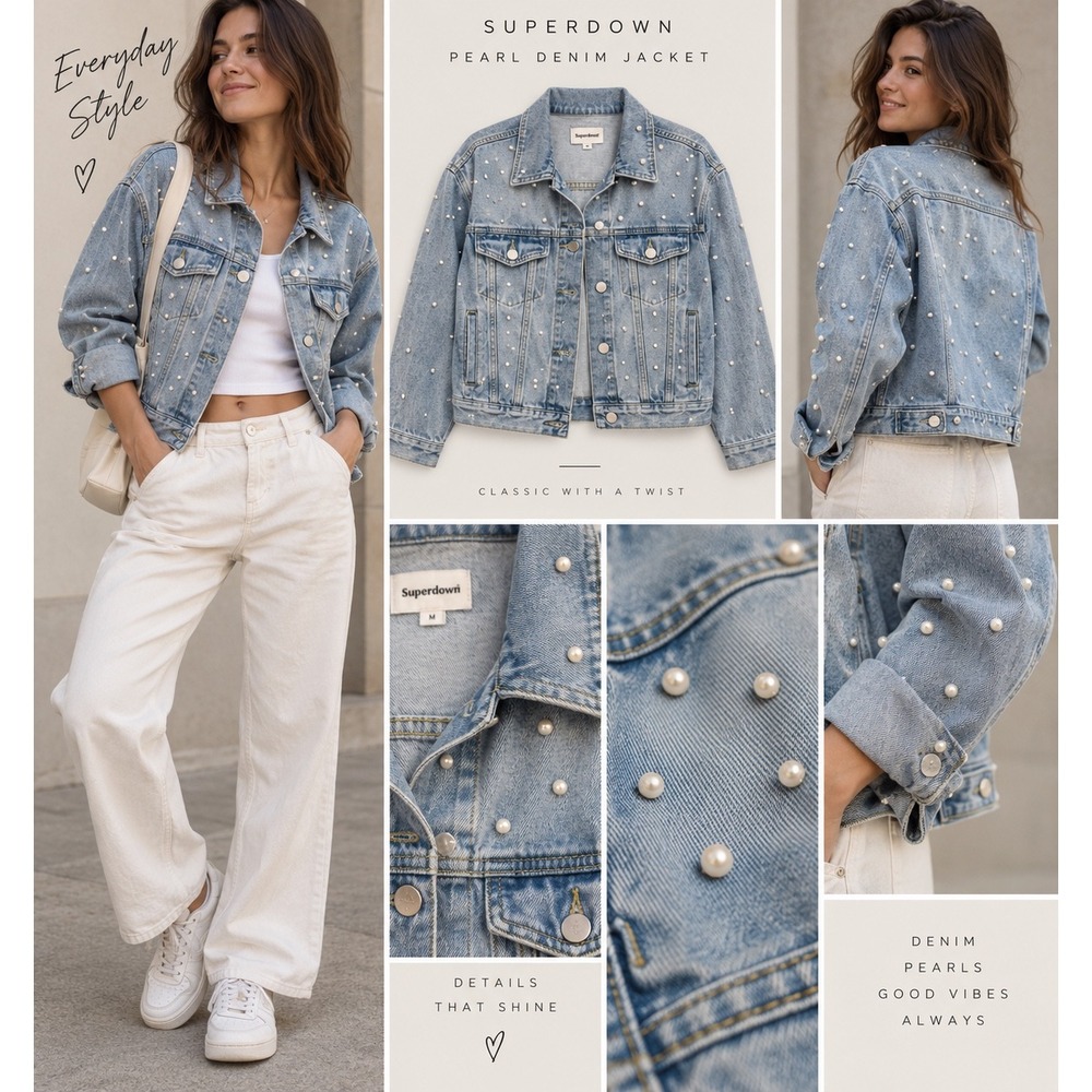 Superdown Pearl Denim Jacket Women M Light Wash Excellent Oversized Revolve